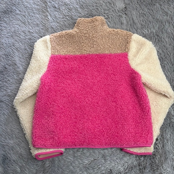 Becca Tilley x Bar III Sherpa Colorblocked Jacket Pink Cream Tan Womens Medium - Picture 5 of 7
